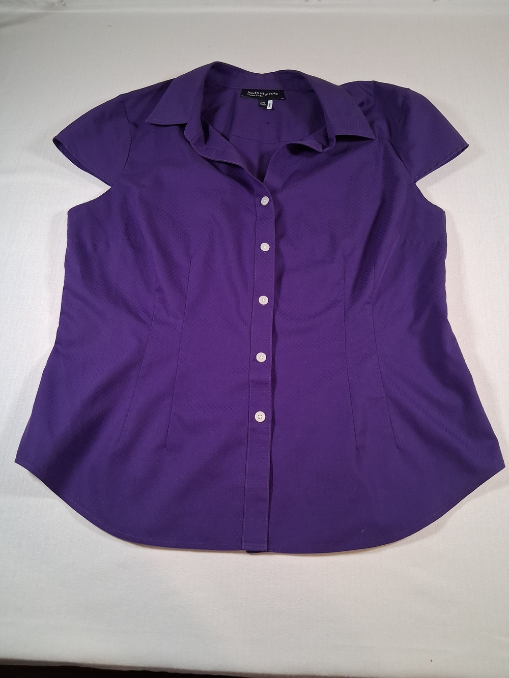 sku001 Jones New York Deep Purple Cap-Sleeve Button Shirt